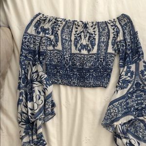 Blue and white cropped blouse